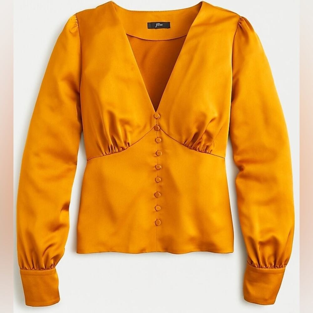 J. Crew NWT Deep V-neck button-front top in satin-backed crepe Caramel Size 4
